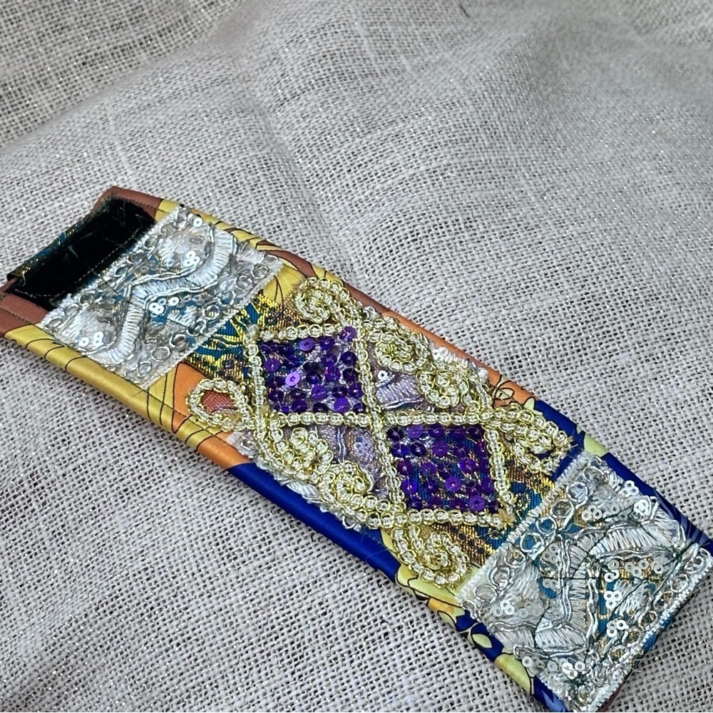 RUBYRUDI Cuff Bracelet Handcrafted OOAK Fabric Embellished Artisan Wearable Art - Picture 11 of 12